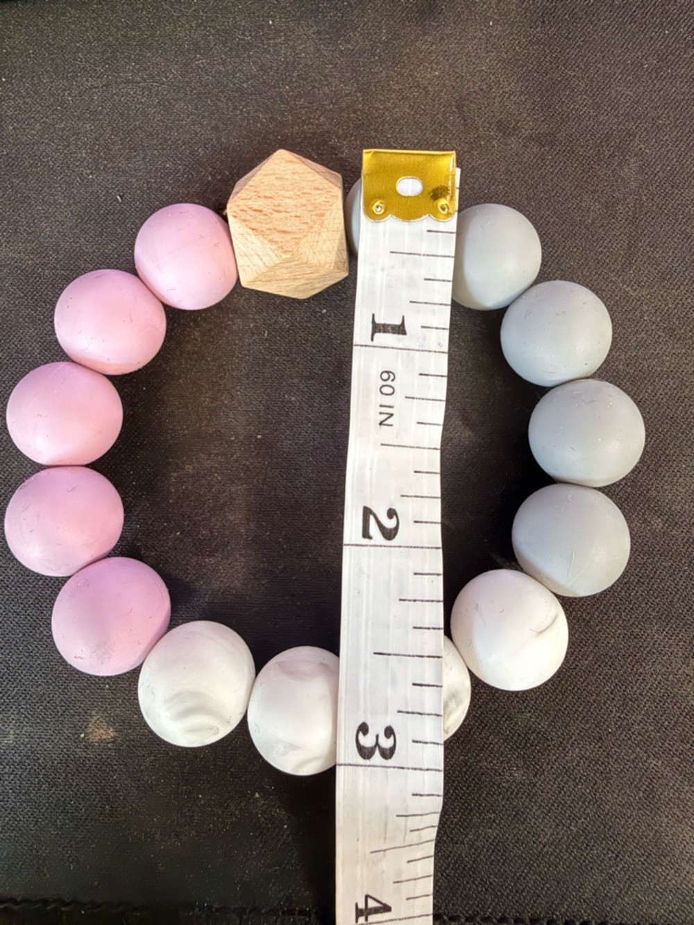 Pastel Silicone & Wood Beaded Stretch Bracelet Pink Gray White Minimalist Boho - Picture 5 of 6